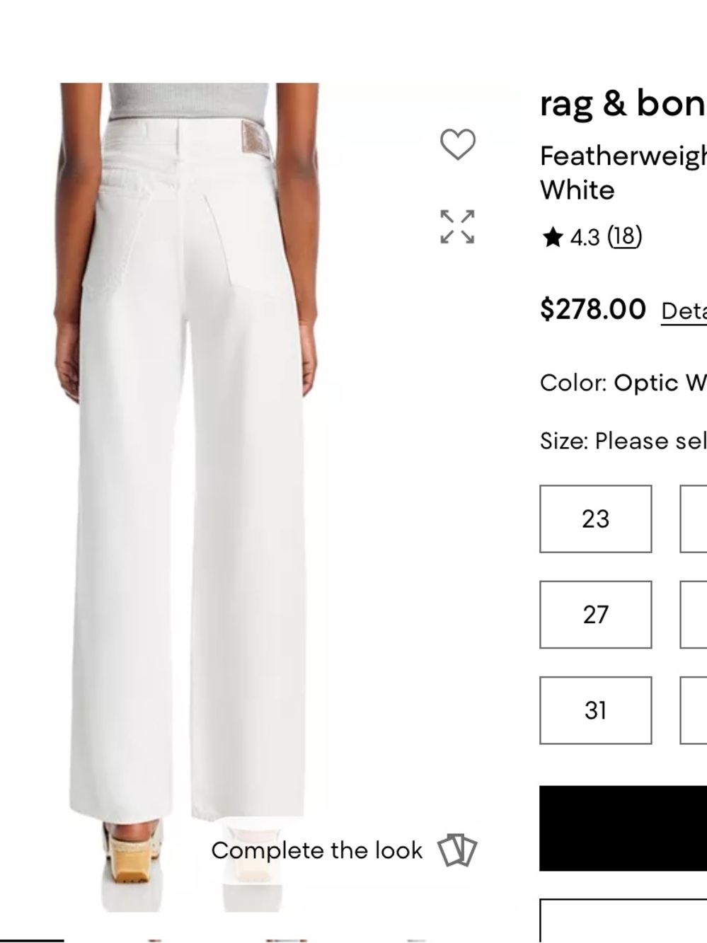 rag & bone Optic White High-Rise Wide-Leg Jeans